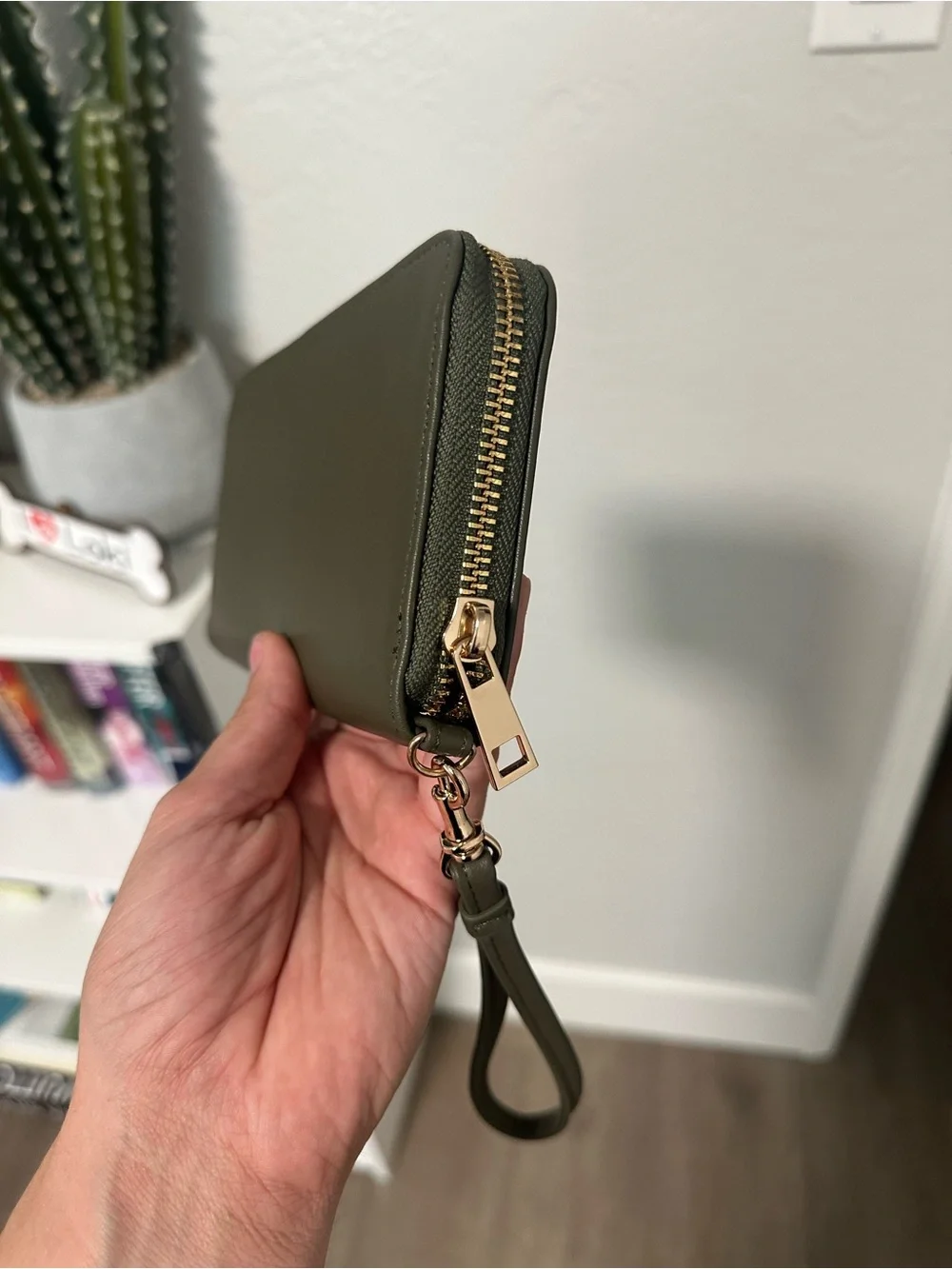 a new day Olive Green Zip Around Wristlet NVR used